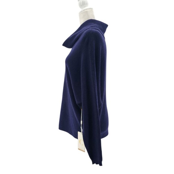 NEW Cyrus Womens Small Sweater Waffle Knit Turtle Cowl Neck Navy Blue Preppy - Picture 3 of 10